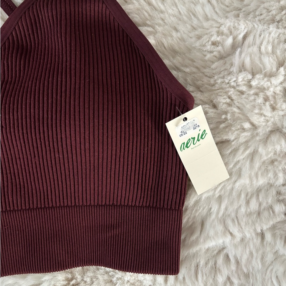 NWT Aerie Seamless Strappy Ribbed Padded Bralette in Royal Berry Red - Picture 4 of 6